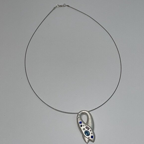 Russian Artist Etalon Jenavi Rhinestone Pendant Swirl Necklace Wire Cord N5 - Picture 2 of 9